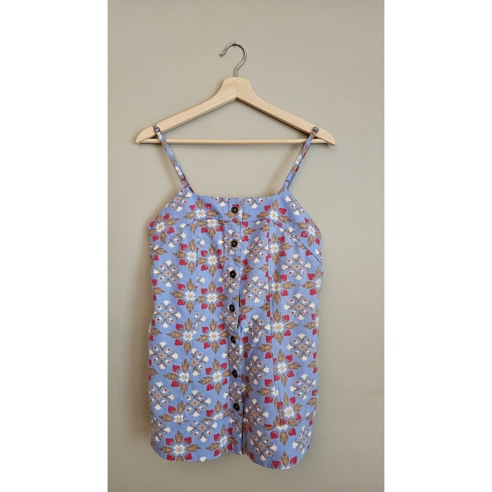 Free People Womens Extra Small Blue Strawberry Floral Button Front Cami Top